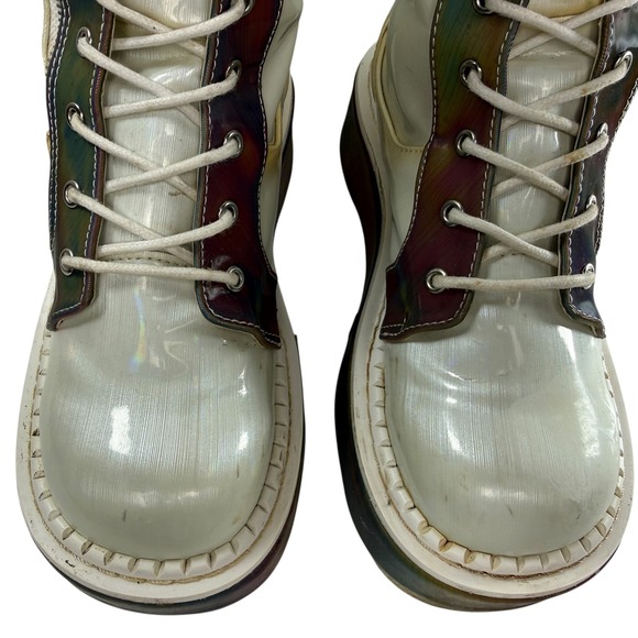 Demonia Emily350 reflective rainbow platform combat boots Size 8.5 vegan leather - Picture 3 of 11